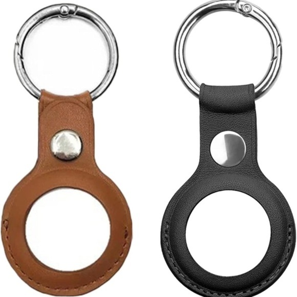 Set of 4 Luxe Leather Air Tag Key Chains & Coin Holders in Black & Brown - Picture 2 of 4